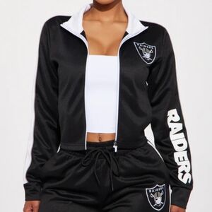 NFL Ultra Game Raiders Black and White Tracksuit Zip Up Top Women's Size Large